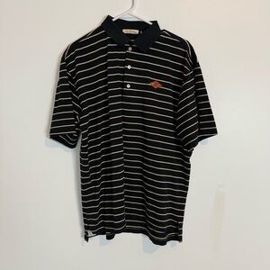 Peter Millar third button up Polo Shirt Mens Large Black white Stripes SZ M